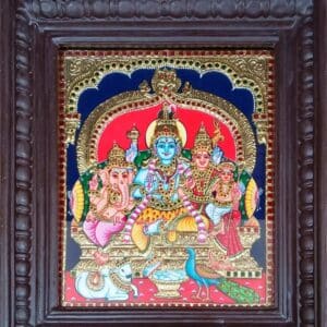 Lord Shiva,Parvathi,Ganesa_ Murugan Tanjore Painting