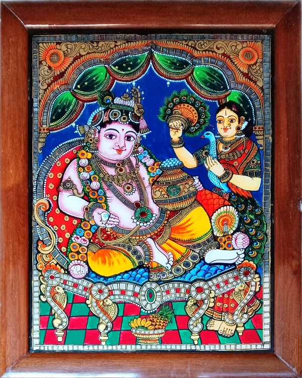 Thaalivennai Krishna Reverse Glass Tanjore Painting